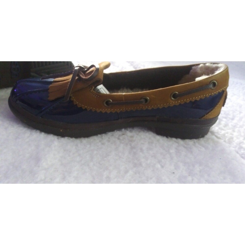 UGG Moccasin Shoes Size 5 Brown Navy Fleece Lined Rare Style”